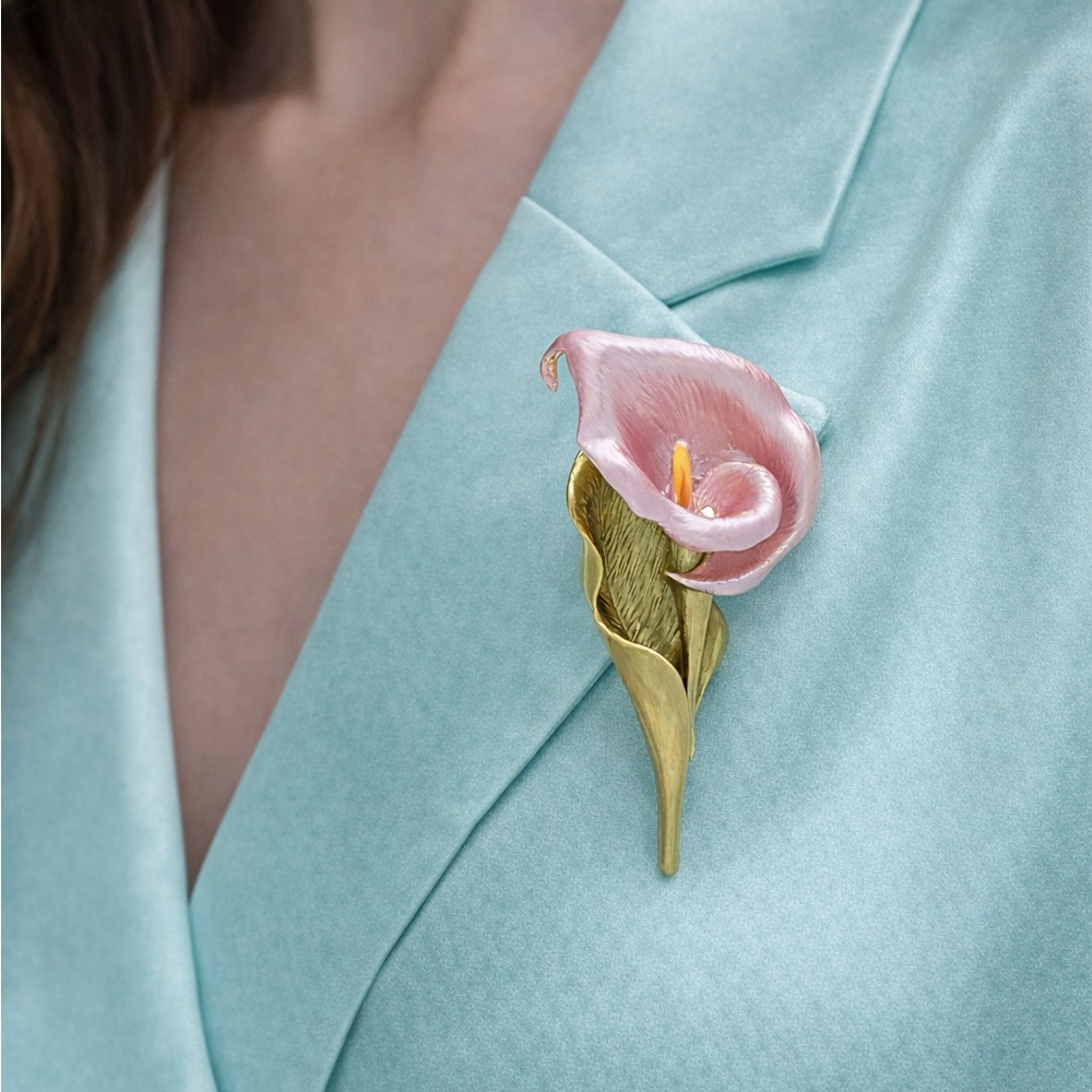 Pink Calla Lily Floral Brooch